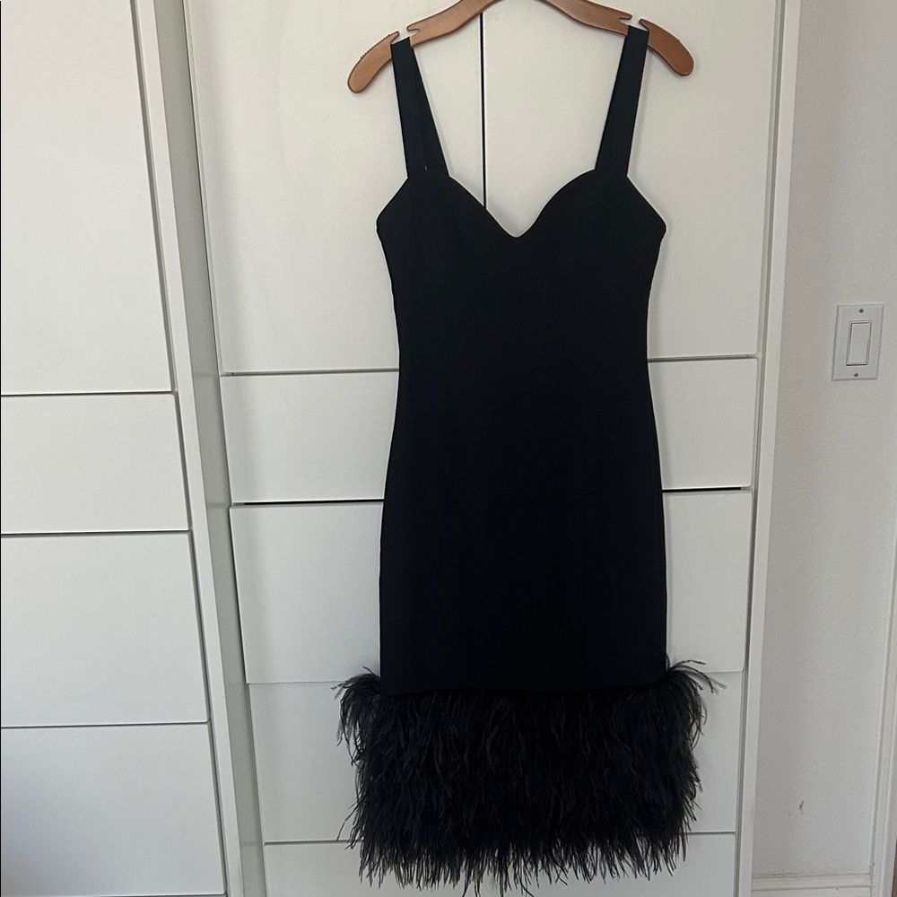 BCBGMaxAzria Black Midi Dress with Feathered Hem
